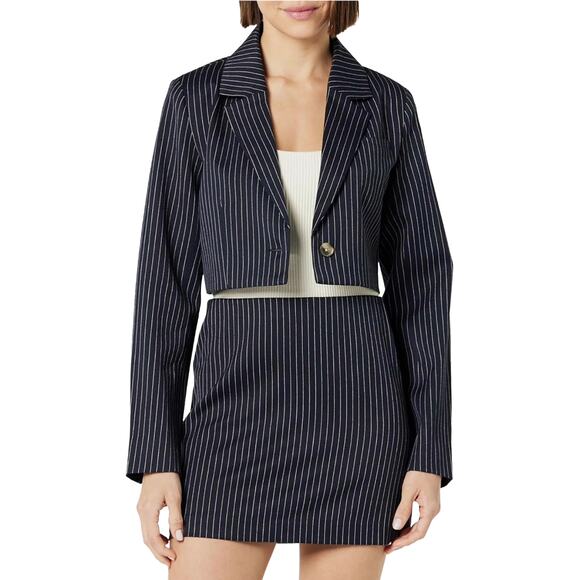 Amazon's The Drop Reims Cropped Blazer Sz S New $79 Navy Blue Pinstripe Lined - Picture 10 of 12